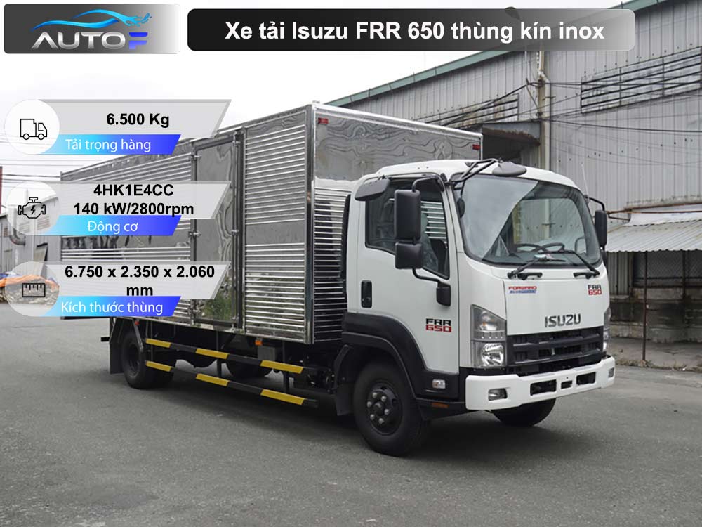 Xe tải Isuzu FRR 650 thùng kín inox 6.5 tấn dài 6.7 mét